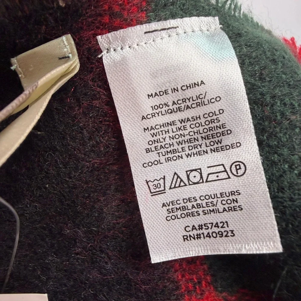 LOFT Plaid Academic Preppy Womens Oversized Scarf Black Green Red Acrylic